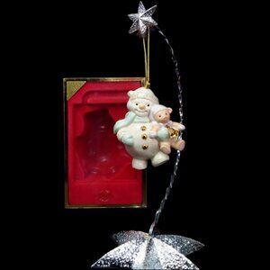 Vtg 2002 Lenox Ornament Snowman Hugging Teddy Bear Porcelain 24K Gold Accent NIB